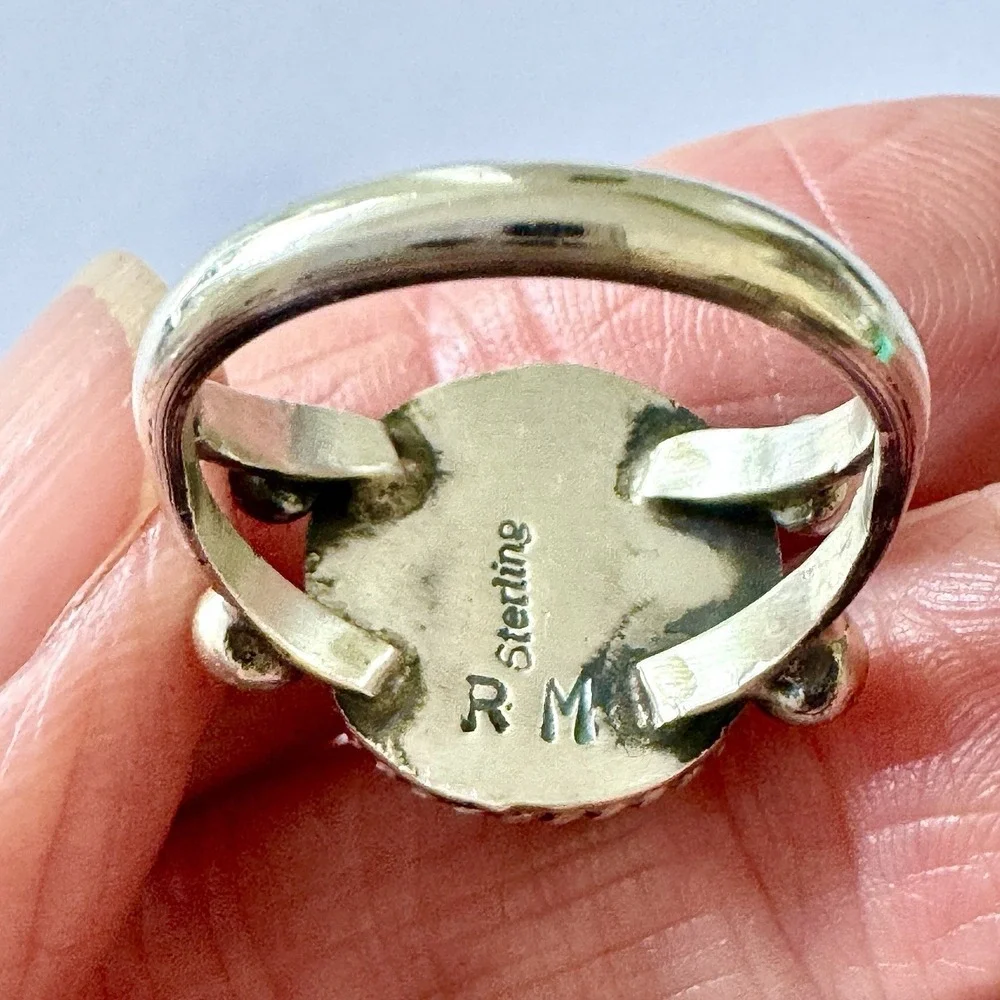 Navajo Turquoise Ring Blue Golden Hills Sz‎ 7.5 Sterling Signed Martinez Native